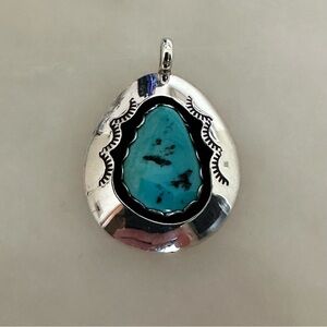 Navajo Teddy Goodluck Turquoise Shadow Box Pendant